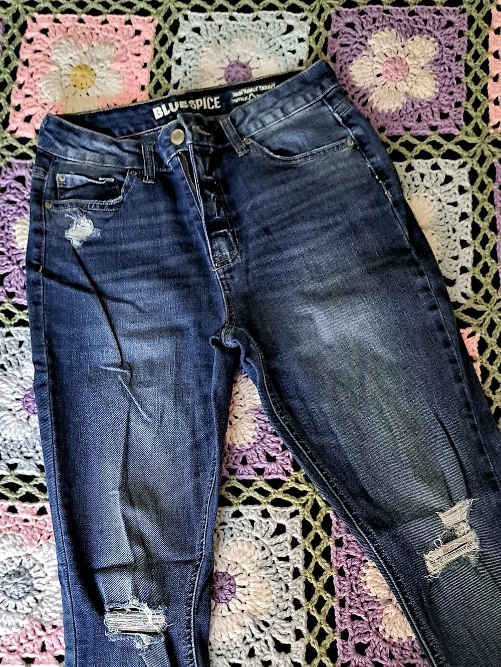 Blue Spice High Waist Skinny Vintage Recycled Jeans Blue Waist 7